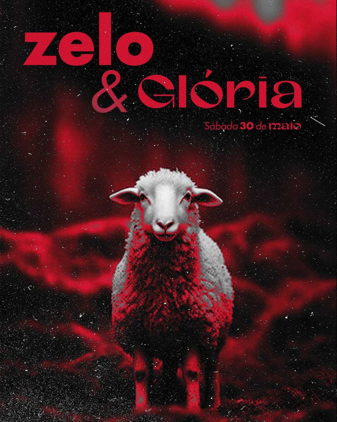 Capa Zelo e Glória com ovelha branca marcada por luz vermelha
